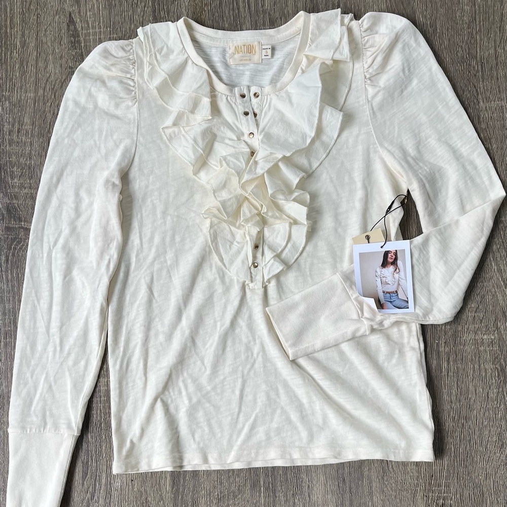 Nation LTD Tommie frilly henley in off white